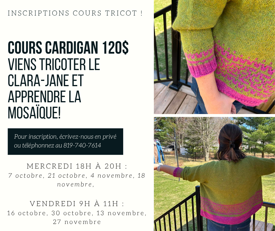 Cours de tricot Clara-Jane et apprentissage de la mosaïque