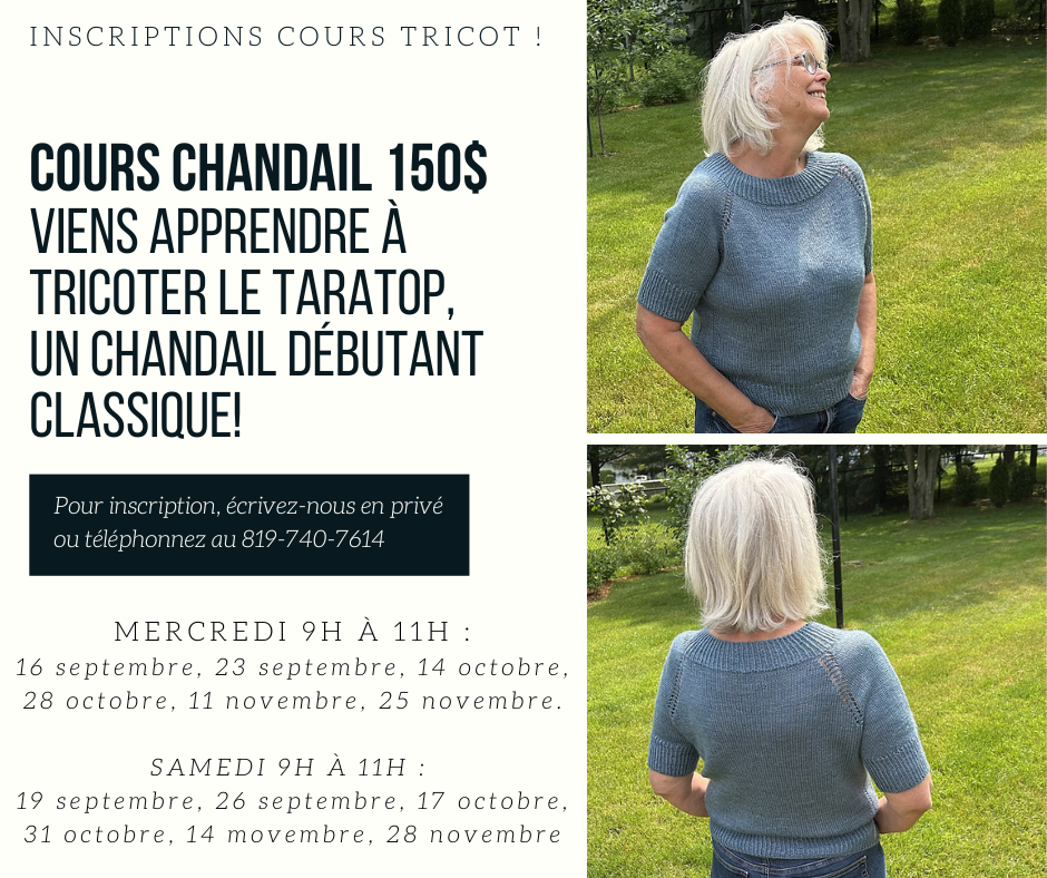 Cours de tricot Taratop, chandail débutant classique