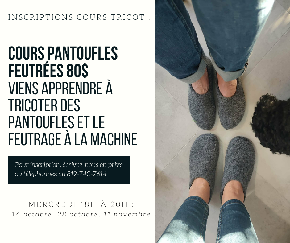 Cours de pantoufles feutrées aux Mains Filées